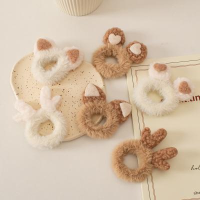 China Three-dimensional rope main headdress elastic band antlers love cat ears coffee milk plush hair circle soft furry hair rope for sale