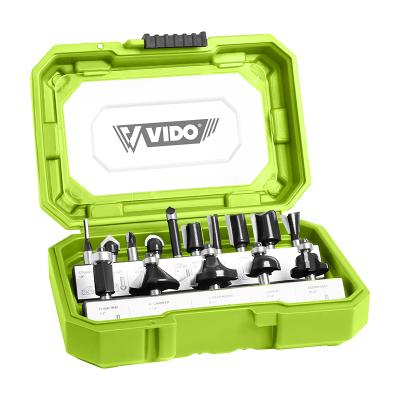 China VIDO 15pcs/set 1/4in Tungsten Carbide Handle Router Bit Wood Mill Set Engraving Balance Woodworking Milling Cutter for sale