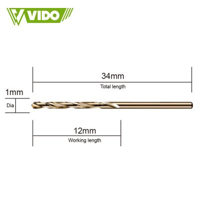 China Wood/metal/steel drill VIDO 1mm M35 4341Din338 hss drill shank bit for power drill machine for sale