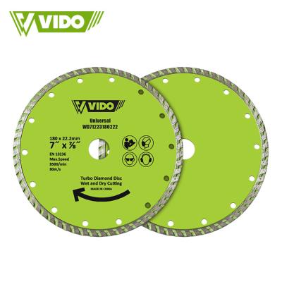 China Granite/Marble/Brick/Concrete/Stones Cutting VIDO 180mm 7 inch turbo wet dry diamond saw blade cutting disc for tile granite and ceramic for sale