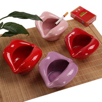 China Cute Europe Lip Shaped Ashtray Red Pink Purple Mouth Shaped Large Original Custom Ceramic Ashtray for sale