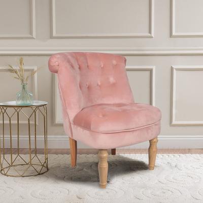 China Antique Pink Tufted Velvet Accent Chair Round Seat Wooden Legs Chesterfield Accent Ornate Chair for sale