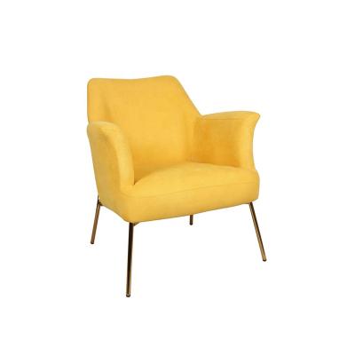 China Upholestered Modern Styling Yellow Hotel Accent Chair Velvet Fabric Leisure Restaurant Chair With Metal Legs for sale