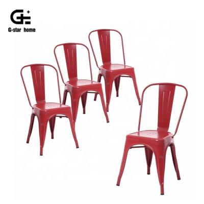 China Industrial Style Stackable Indoor Outdoor Industrial Kitchen Chairs Metal Side Chairs With Back Bistros Restaurant Metal Red Chair for sale