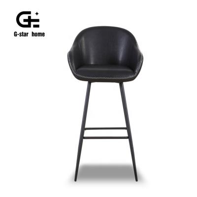 China ANJI Gstar Home Furniture Eco-Friendly Mid Century Black Metal Legs Black Leather Industrial Bar Stools Chair Modern Commercial Furniture for sale