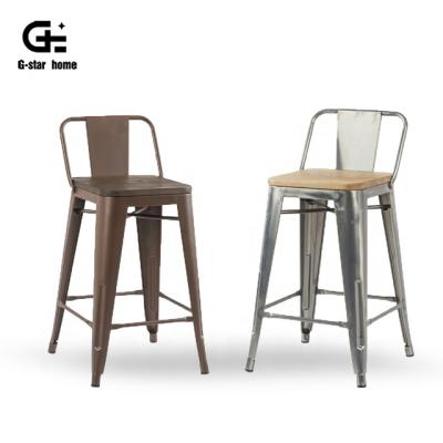 China Industrial Kitchen Metal Counter Sneaks Chrome Leg Upholstered Wood Seat 34 Inch Steel Bar Stools Set Of 4 for sale