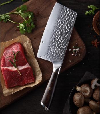 China 7 Inch Cleaver Butcher Butcher Knife Cutting Vegetable Meat Cleaver Stainless Steel Kitchen Knife Handle Hammer Pattern Viable Wooden Blade for sale