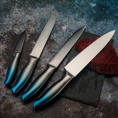 China 2021 New OEM Blue Hanlde Gradient 4 Knife Kitchen Cavity Handle Knife Set Stainless Steel Chefs Peeling Carving Bread Knives for sale