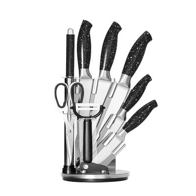 China Sustainable Kitchen Knife Set 9 PCS High Carbon Stainless Steel Knife Set Serrated Steak Chef Knife Set With Acrylic Holder for sale