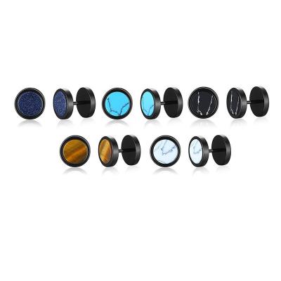 China Vintage Stainless Steel Barbell Gemstone Stud Earrings Fashion Men for sale