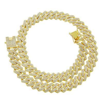 China New Trendy Hip Hop Men Women Cuban Link Chain Men Women Chains Diamond Double Row Necklaces Party Gift Statement Necklace Jewelry Gold for sale