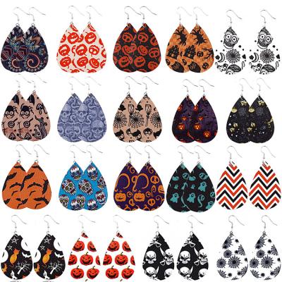 China TRENDY Earrings Set Faux Leather Teardrop Dangle Earrings For Halloween Christmas Variety Leopard Plaid Patterned PU Leather for sale