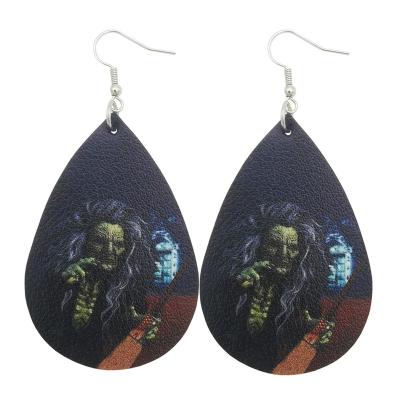 China Vintage Saints Day Earrings Elf Halloween Leather Earrings New Design All Colorful Cross Scary Pumpkin Bat for sale