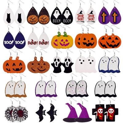 China TRENDY Leather Drop Dangle Custom Halloween Earrings Pumpkin Black Cat Spider Skeleton Ghost Halloween Costume Party Jewelry Set for sale