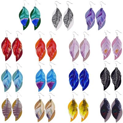 China TRENDY New Holiday Statements Christmas Listing Jewelry For Women Leather Feather Drop Earrings for sale