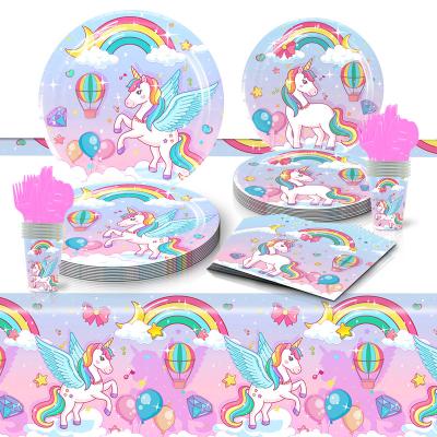 China Unicorn Theme Party Disposable Plate Birthday Party Rainbow Cup Baby Shower Birthday Party Decor for sale