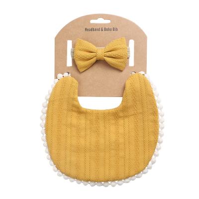 China Fashion Baby Saliva Towel Headband Costume Canvas Cotton Solid Color Printed Kids Bib Double Sided Baby Saliva Bib Headband Set for sale