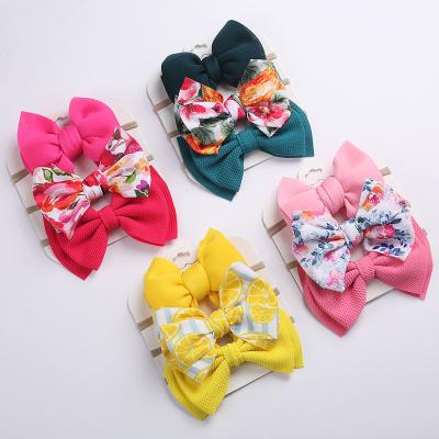 China Fashion Children's Headdress Solid Color Printed Bow Knot Three Piece Set Baby Hair Belt Set for sale