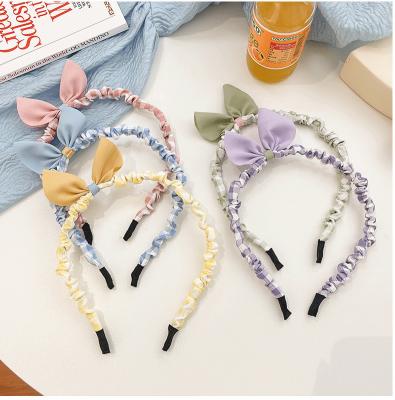 China Fashion Cool Children's Hair Circle and Wrinkled Little Girl's Hair Bundle Plaid Pressed Hair Hairpin Princess Bow Headband No for sale