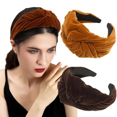 China Decorations Wide Tied Headband For Women Girls Velvet Headbands Solid Color Hair Circle Framing Headdress Hair Accessories for sale