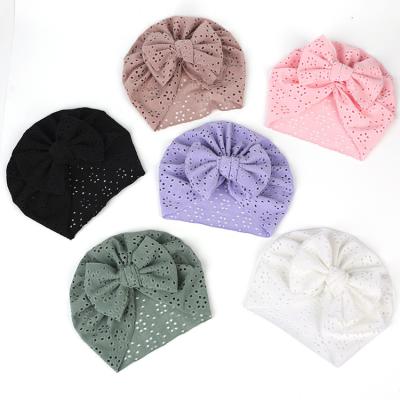 China Wholesale Solid Color Infant Summer Hat European and American Style Children's Hat Tire Hole Sweater Breathable Hat With Big Bow for sale