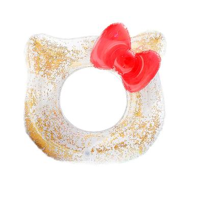 China 2023 Outdoor Water Fun Girl Kids Summer Beach Pool Water Play Toy Inflatable Golden Sequins Cat Glitter Swimming Ring for sale