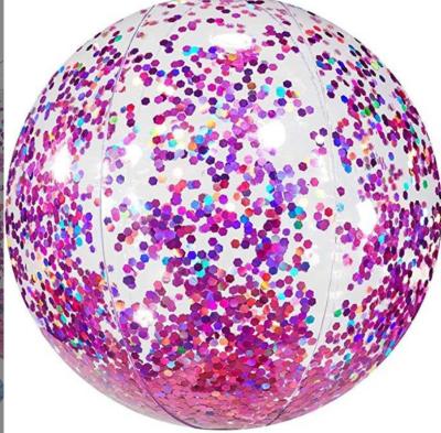 China Funny Sports Glitter PVC Transparent Inflatable Beach Ball Summer Custom Pool Toys Confetti Beach Ball for sale