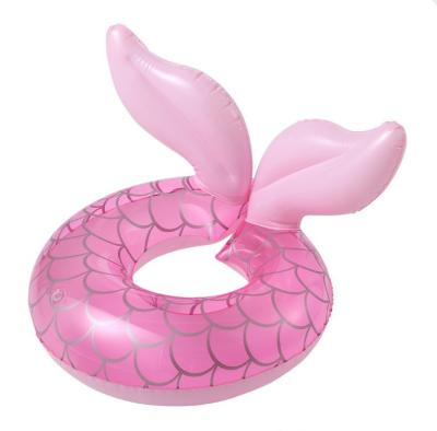 China Water Fun Sets INS Mermaid Floating Fish Tail Sparkle Floating Ring Big Water Blue Pink Inflatable Swimming Bed For Summer for sale