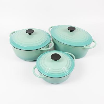 China Sustainable enamel cast cookware set, skillet skillet, casserole stock pot for sale