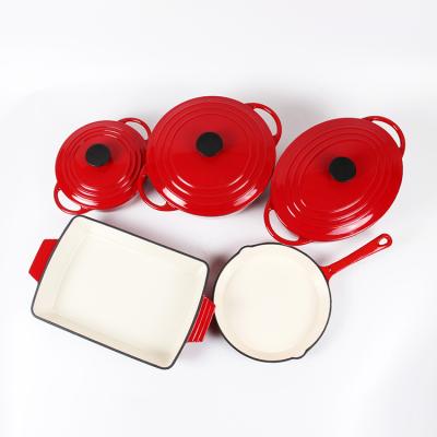 China 2022 viable hot sale cookware enamel cast iron kitchenware pot and pan set for sale