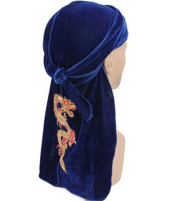 China Hip Hop Unisex Durag VELVET DRAGON DOT High Quality Hood Customize Long Tail Head Wraps Fashion Colorful HIP HOP Look for sale