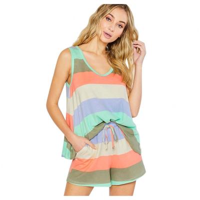 China QUICK DRY 2022 women summer plus size two piece home wear cream lounge wear sleeveless boxer shorts tie dye pajamas set for sale