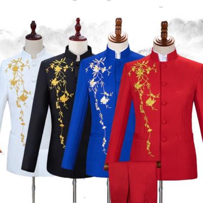 China Latest Design Ethics Porcelain Breeches Coat Men's Chinese Costumes Clothing Breathable Chinese Comic Costume Men's Embroidered Collar Tunic Suit for sale