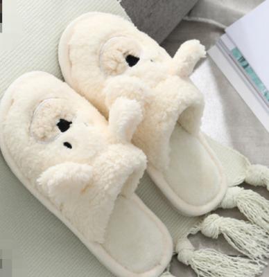 China CUTE TEDDY BICHON LIGHT HOME STYLE WARM WINTER FLUFFY SLIPPERS WHITE BROWN LIGHT FOOT SHOES for sale