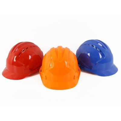 China Orange ABS Shell Button Style Webbing Striping Ratchet Vent Holes Hard Hat Full Edge Construction Safety Hard Hat for sale