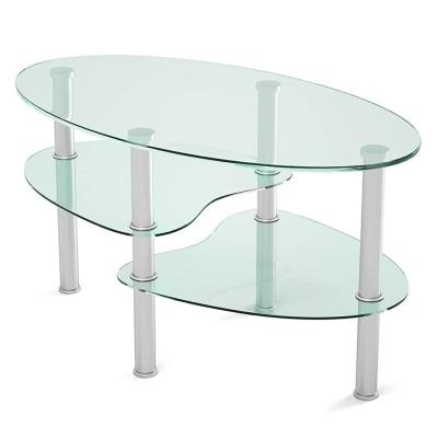 China Convertible Oval Shape Glass Table Top For Modern Coffee Table Living Room Glass Table for sale