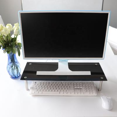 China (Other) Ergonomic Universal Adjustable Tempered Glass PC Computer Monitor Adjustable Height Customized Desk Stand for sale