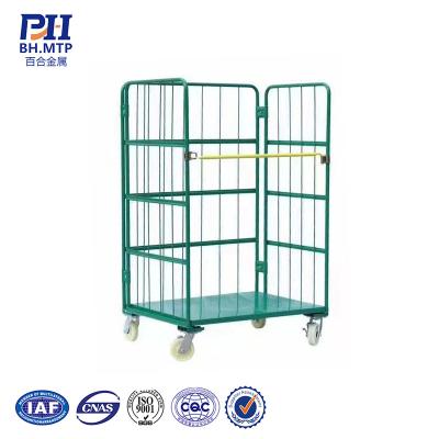 China Supermarket Collapsible Warehouse Foldable Metal Storage Trolley Portable Galvanized Industrial Rolling Cage for sale