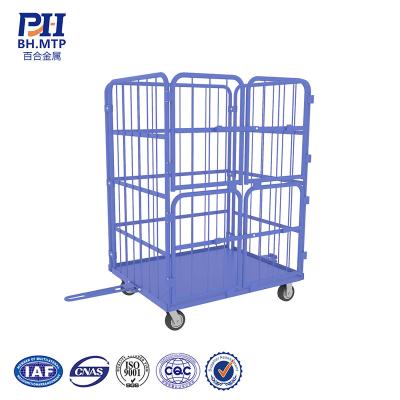 China Lockable Movable Material Handling Container Transport Storage Steel Roll Cage Buggy With Wheels for sale