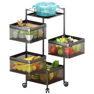 China Minimalist Kitchen Fruit Vegetable Rotating Shelf 3/4/5 Layer 360 Square Black Square Household Storage Rack Fruit Trolley for sale