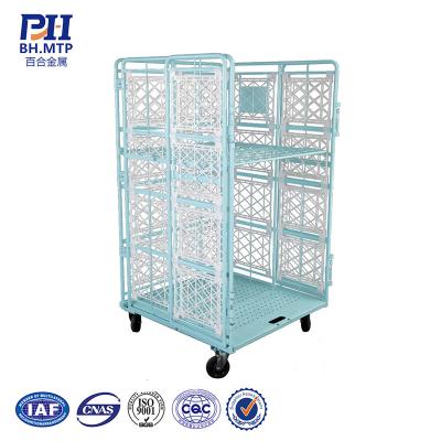 China Collapsible Professional Mobile Wire Security Workshop Supermarket Storage Rolling Cage for sale