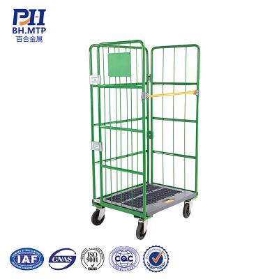 China Factory Price Laundry Rolling Cart Cheap Supermarket Cargo Storage Trolley Cage Lockable With 4 Wheels for sale