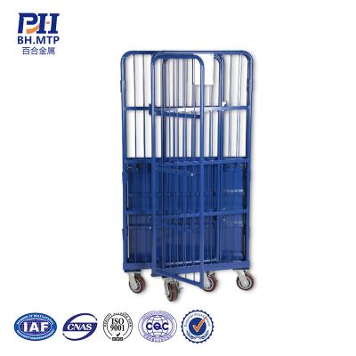 China Collapsible Detachable Steel Milk Transport Pallet Rack Warehouse Roll Cage Storage Trolley With Wheel for sale