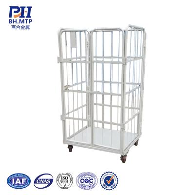 China 250kg Capacity Foldable Heavy Duty 4 Wheel Galvanized Warehouse Pallet Racking Galvanize Steel Cage Workshop Trolley for sale