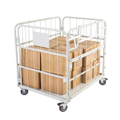 China Customized Lockable Wire Mesh Roll Cage Logistics Folding Trolley For Express Delivery for sale