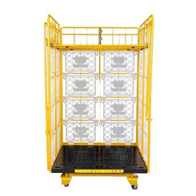 China Collapsible Promotional Rectangular Metal Mesh Container Column Roll Cage Heavy Duty Rolling Container for sale