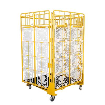 China Foldable Adjustable Height Frame Pallet Container Hot Galvanized Locking Roll Storage Cage for sale