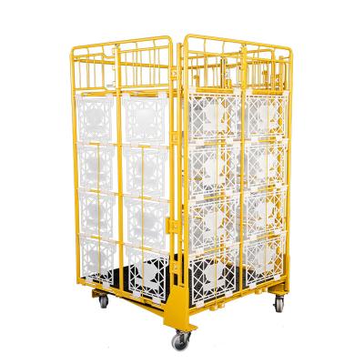 China Collapsible rolling steel q235 rolling container supermarket metal milk stock trolley roll cage buggy for sale