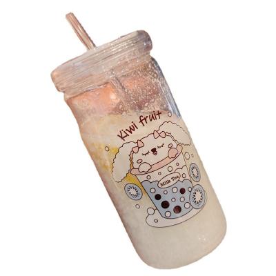 China Cartoon girl heart straw cup students high aspect creative transparent adult simple cute glass cup for sale