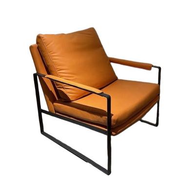 China Household Comfortable Orange Single Armchair Casual Leather Sofa Chair for sale